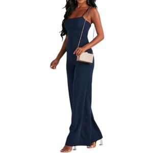 Windsor Crepe Wide Leg Sleek Tied Back Elegant Jumpsuit Black Size Large